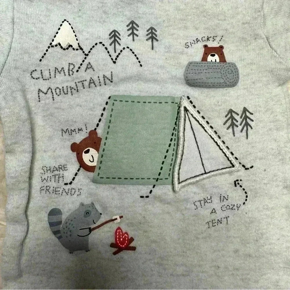 Gerber Onesie Diaper Shirt  Grey Camping Animals Tent Size Newborn - Picture 7 of 16